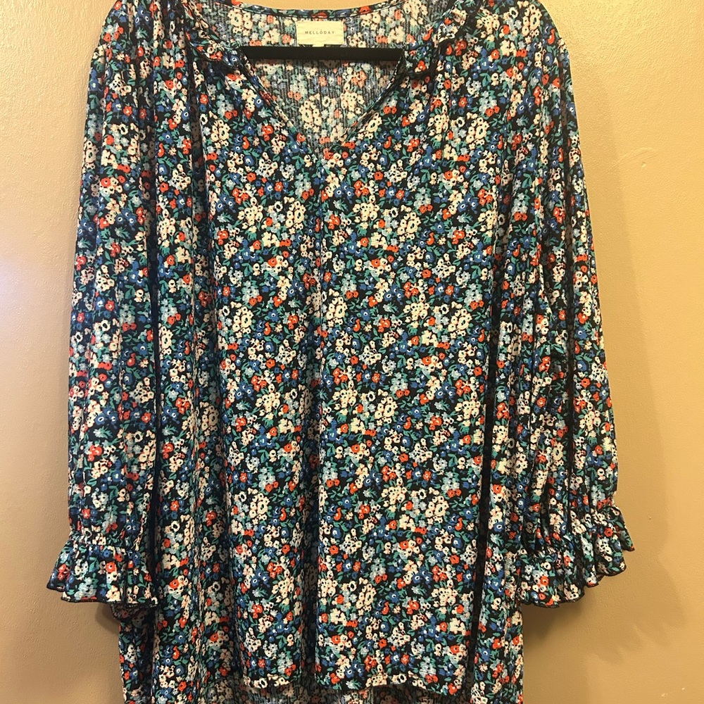Floral Women's Top Multicolor Stretchy Long Sleeve